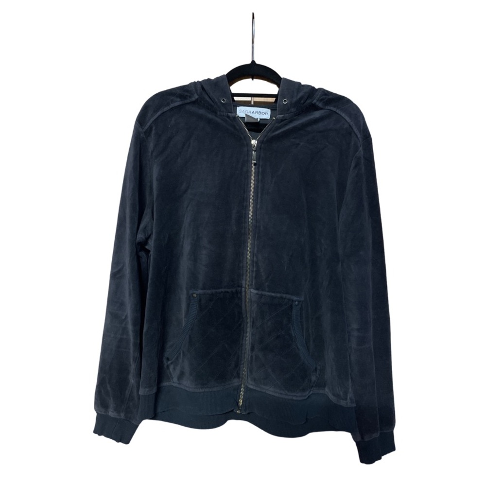 Sag Harbor Black Velour Hoodie - Size M